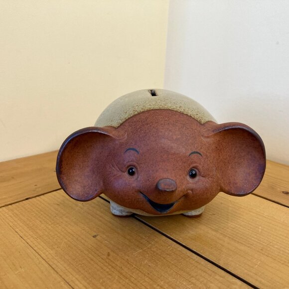 Happy Elephant Money Coin Bank Stoneware Ceramic Vintage UCTCI Japan 6.5" Long - Picture 2 of 10